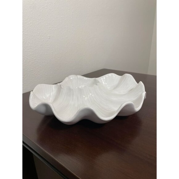 Vintage Stoneware Ceramic Shell Chip And Dip Serving Platter - Picture 4 of 6